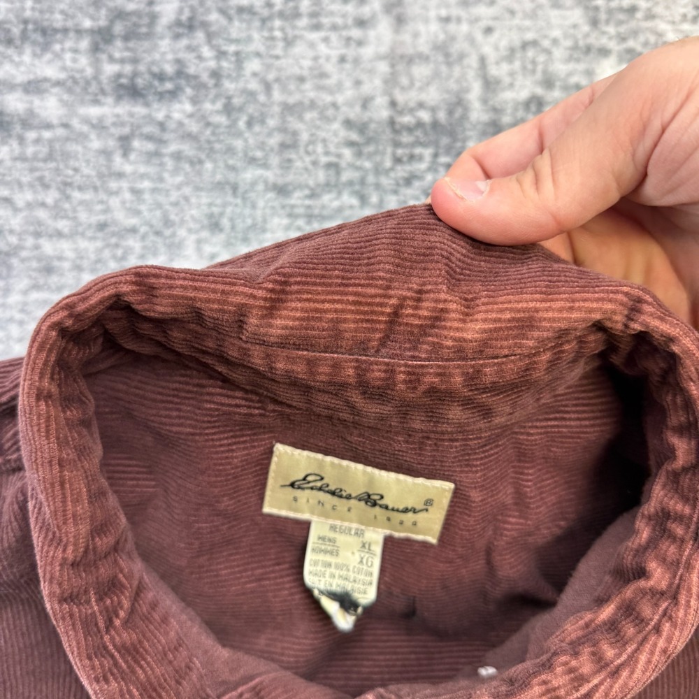 VTG Eddie Bauer Corduroy Shirt Mens XL Brown Heavy Cotton Workshirt Oversized - Picture 3 of 9